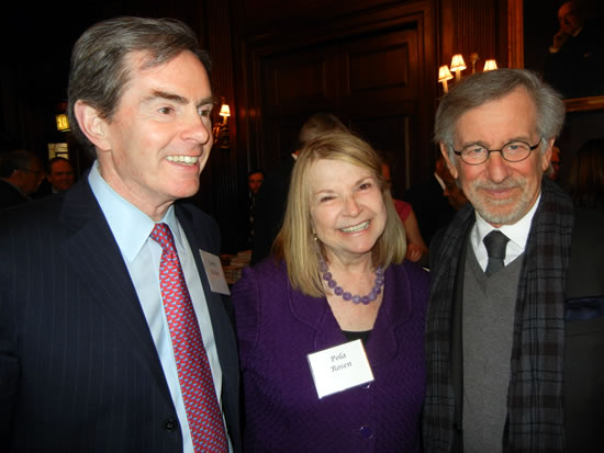 (L-R) Professor James Basker, President, Gilder Lehrman Institute, Dr. Pola Rosen, Stephen Spielberg