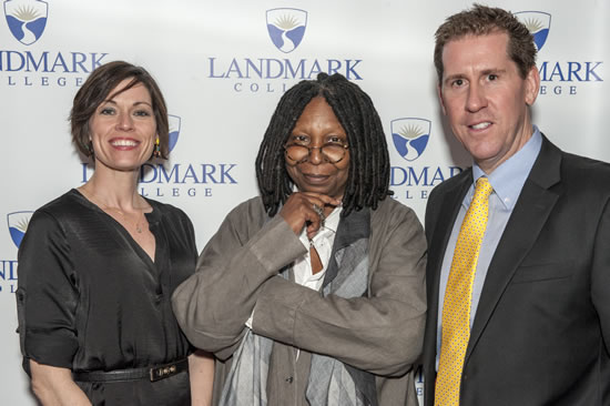 (L-R) Joanne Eden, Whoopi Goldberg, & Dr. Peter Eden, Landmark College president