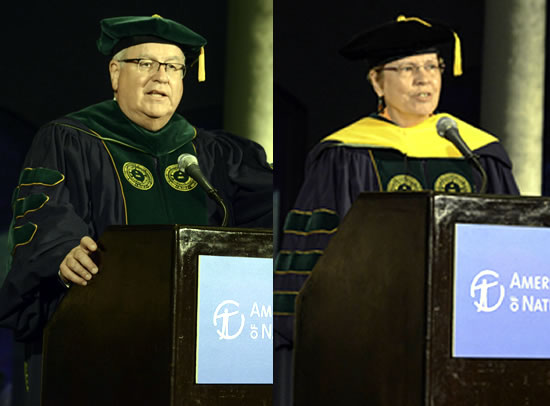 (L-R) Richard Gilder Graduate School Dean John Flynn (pictured) and Marine biologist Dr. Jane Lubchenco was honored with the degree Doctor of Science honoris causa