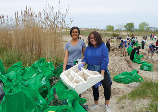 High school students collecting fatal floatables