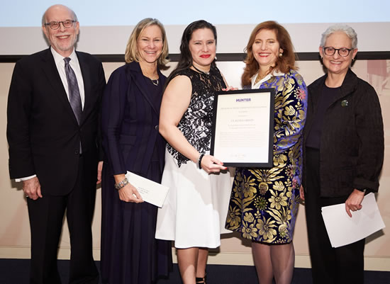 (L-R) Harold Holzer, Laurie Tisch, Claudia Aristy, President Jennifer Raab, Hunter College